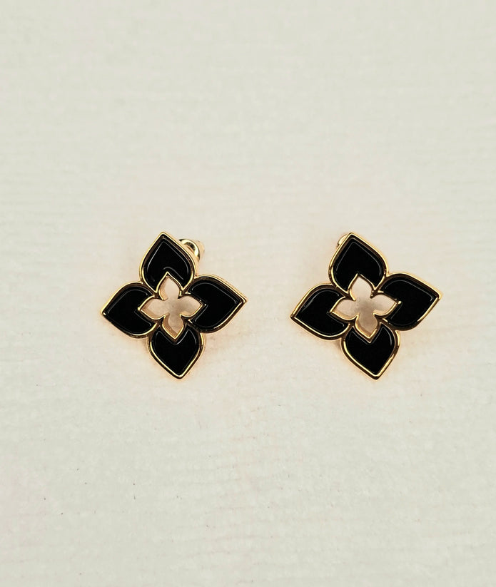 Alphabet RC Gold Plated Black Clover Plain Stud Earring