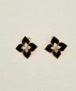 Alphabet RC Gold Plated Black Clover Plain Stud Earring