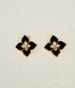 Alphabet RC Gold Plated Black Clover Plain Stud Earring