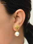 Alphabet T gold and pearl earrings