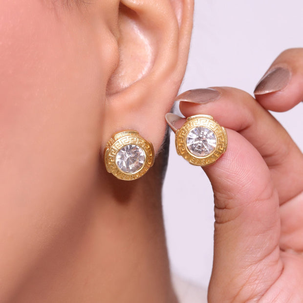 Gold Round solitaire Studs with medusa motif