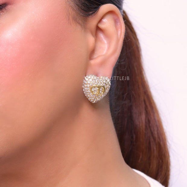CZ Encrusted Motif Heart Statement Studs