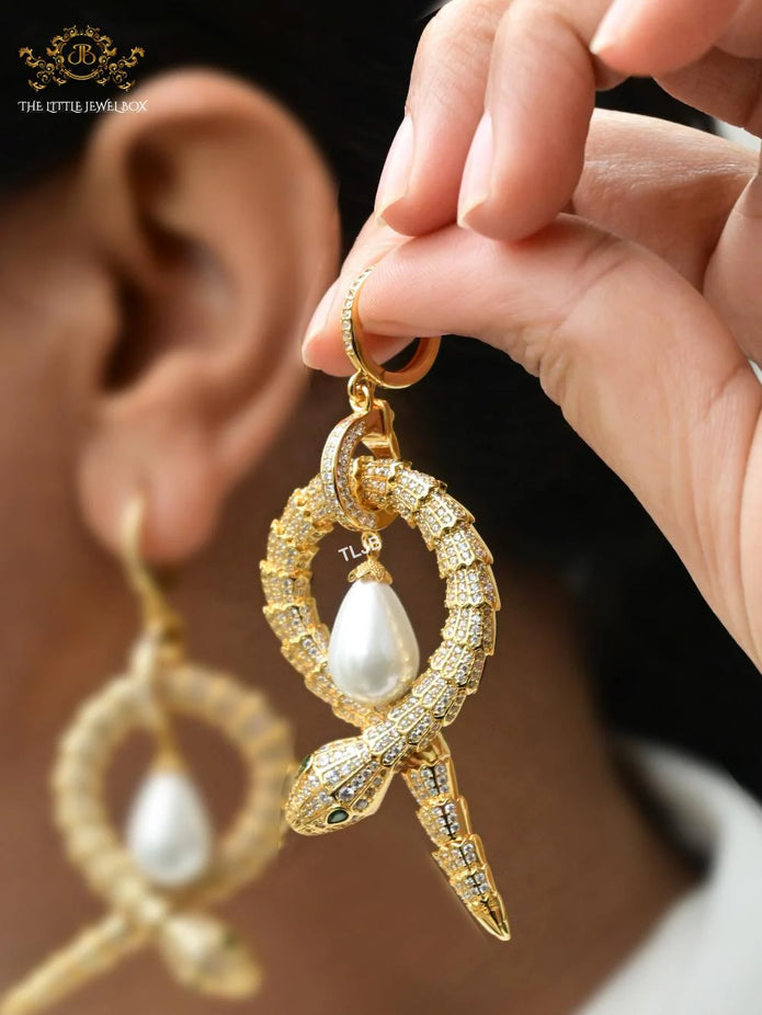 Gold serpentine & pearl statement earrings
