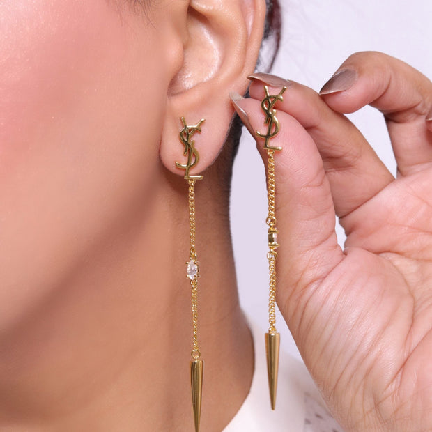 Alphabet YSL CZ and spike dangles