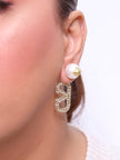 Alphabet V gold cz pearl drops