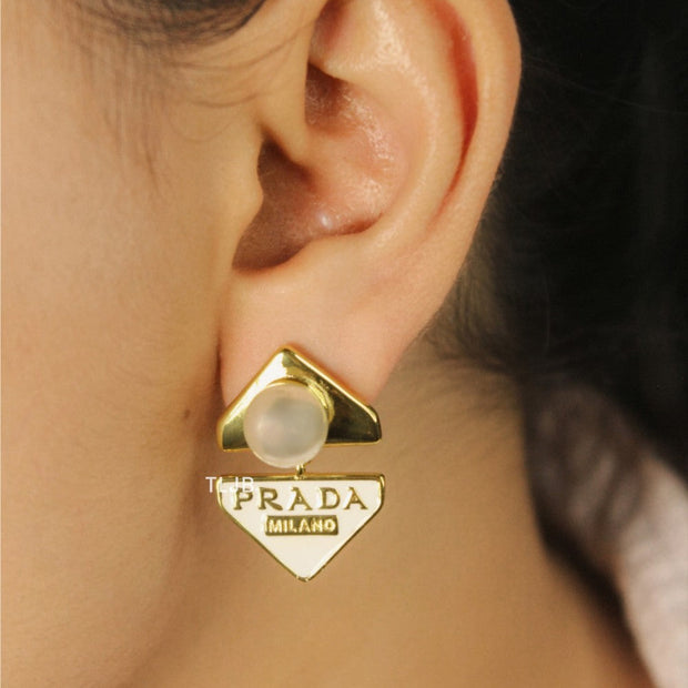 Alphabet P white triangle Studs