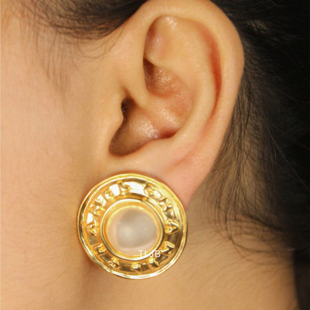 Double C pearl studs in Gold