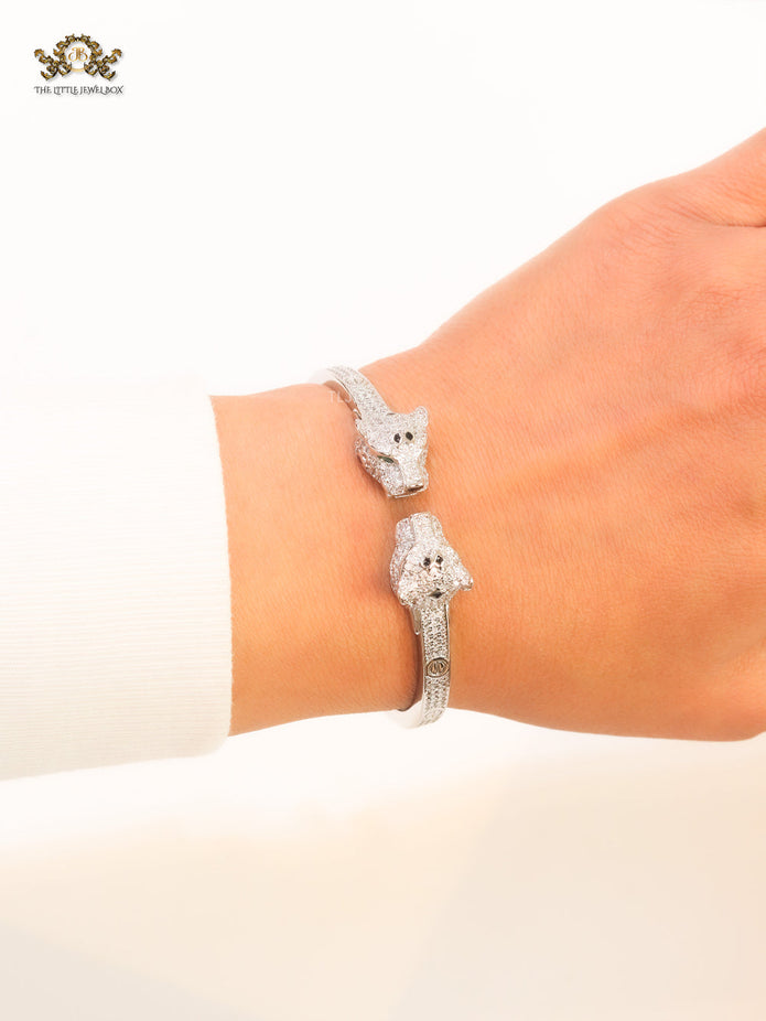 Panther heads platinum plated and emerald bracelet