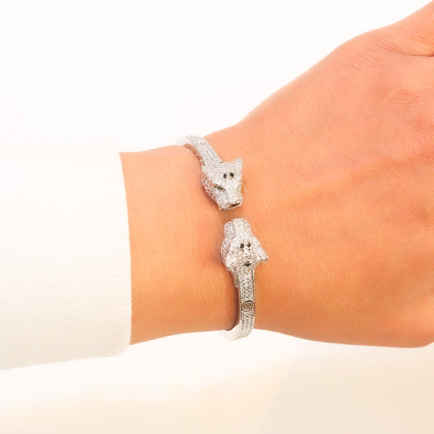 Panther heads platinum plated and emerald bracelet