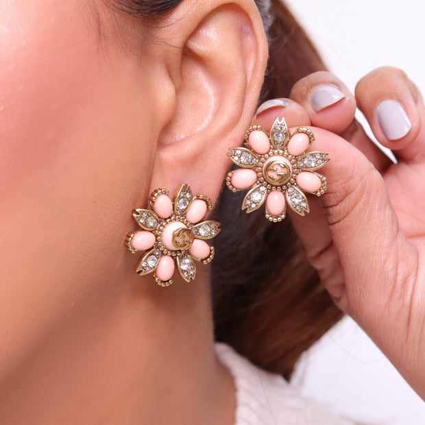 Double G FLOWER  pearl studs