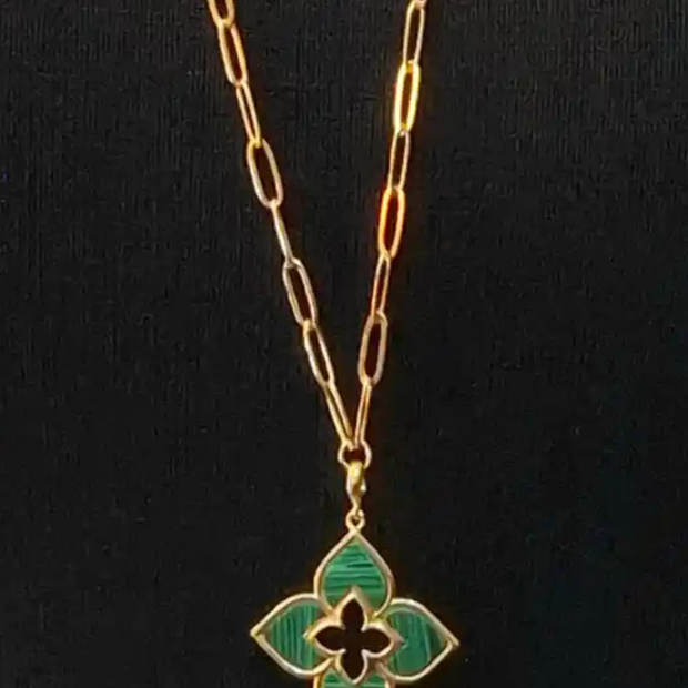 Alphabet RC Gold Plated Green Clover plain Pendant Necklace