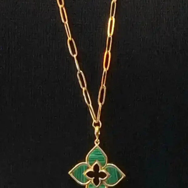 Alphabet RC Gold Plated Green Clover plain Pendant Necklace