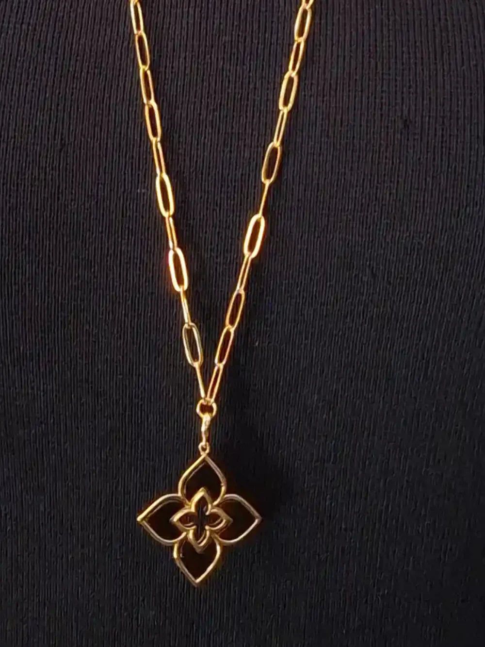 Alphabet RC Gold Plated Black Clover Plain Pendant Necklace