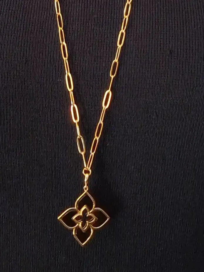 Alphabet RC Gold Plated Black Clover Plain Pendant Necklace
