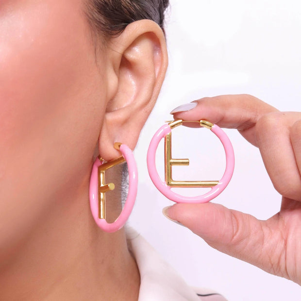 Baby Pink Alphabet F Hoops