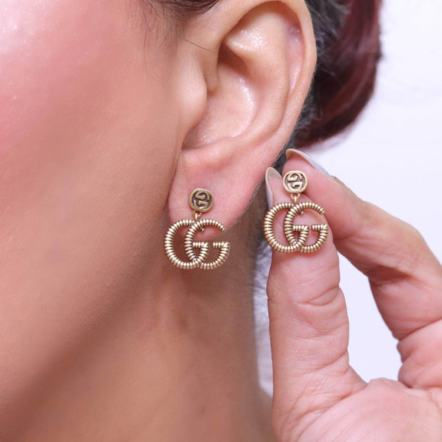 Double G rustic gold stud dangles