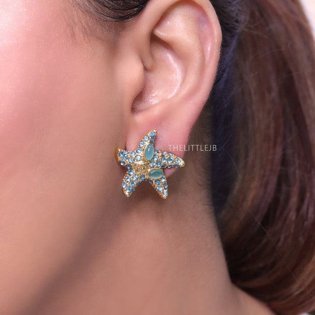 Aqua gold star studs