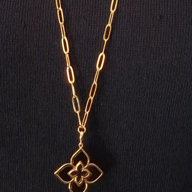 Alphabet RC Gold Plated Black Clover Plain Pendant Necklace