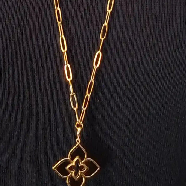 Alphabet RC Gold Plated Black Clover Plain Pendant Necklace