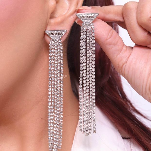 Alphabet P long dangles in platinum finish in cz