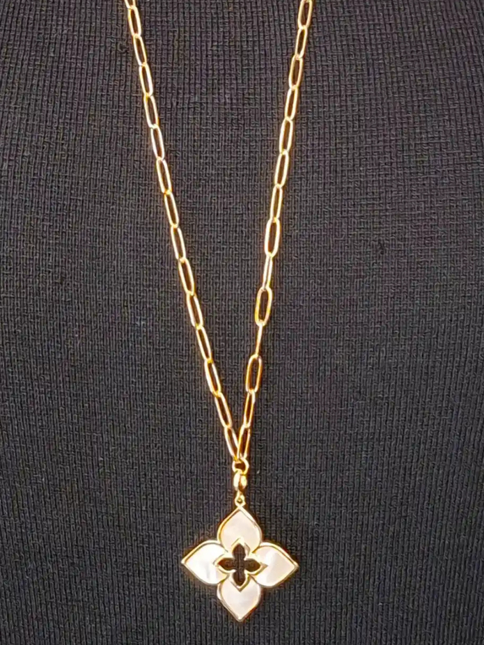 Alphabet RC Gold Plated White Clover Plain Pendant Necklace