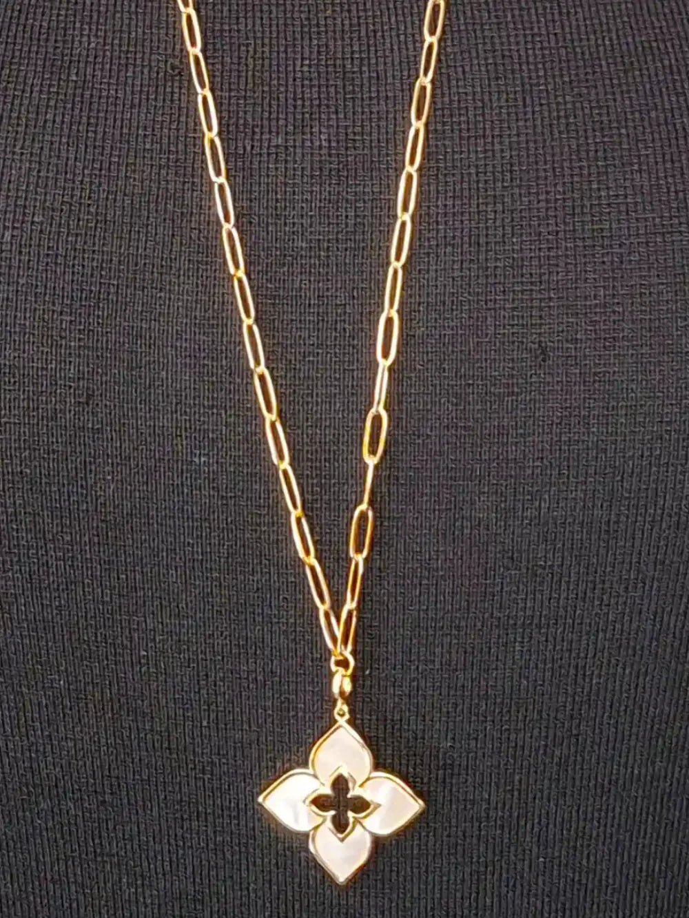 Alphabet RC Gold Plated White Clover Plain Pendant Necklace