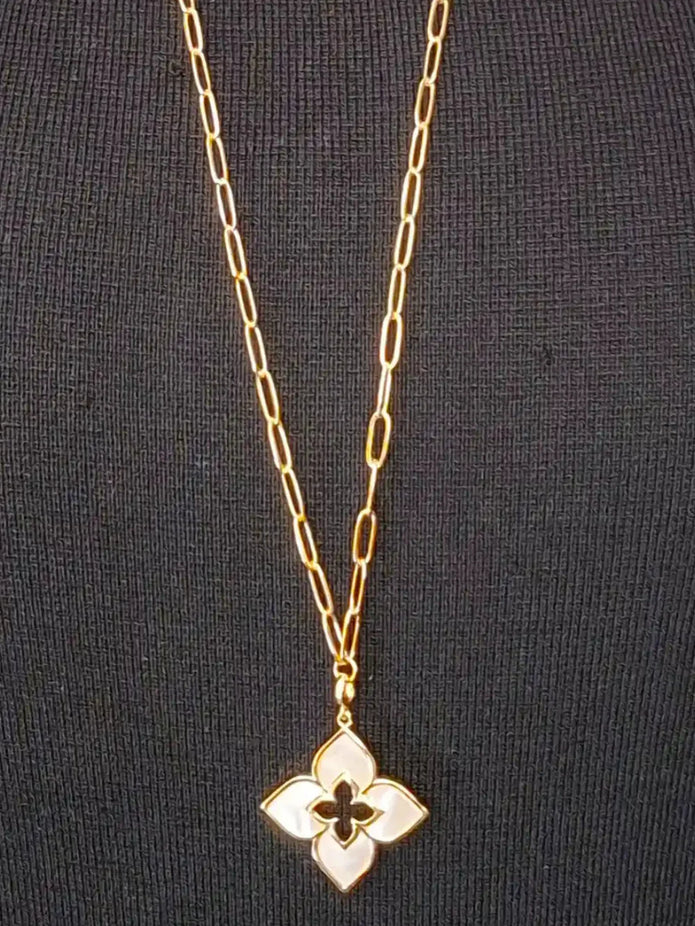 Alphabet RC Gold Plated White Clover Plain Pendant Necklace