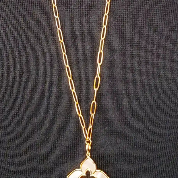 Alphabet RC Gold Plated White Clover Plain Pendant Necklace