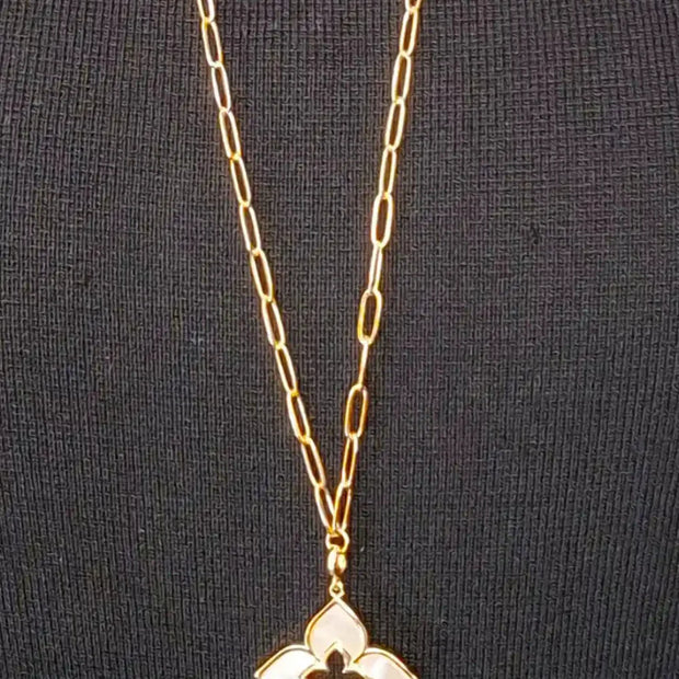 Alphabet RC Gold Plated White Clover Plain Pendant Necklace