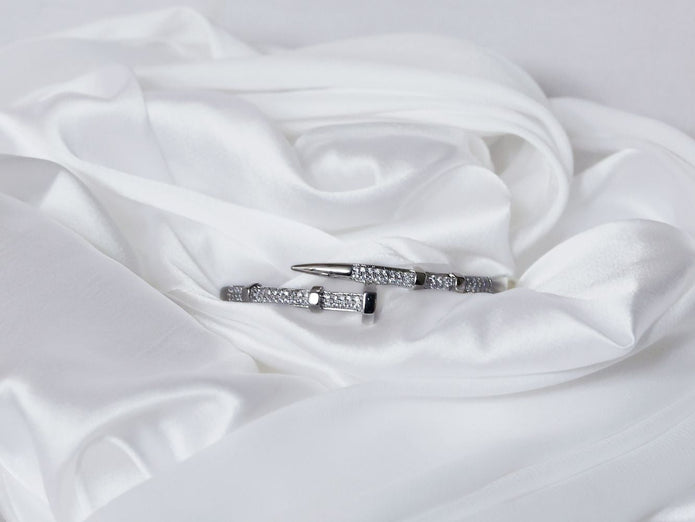 Platinum Plated CZ Nail and Nut Bracelet