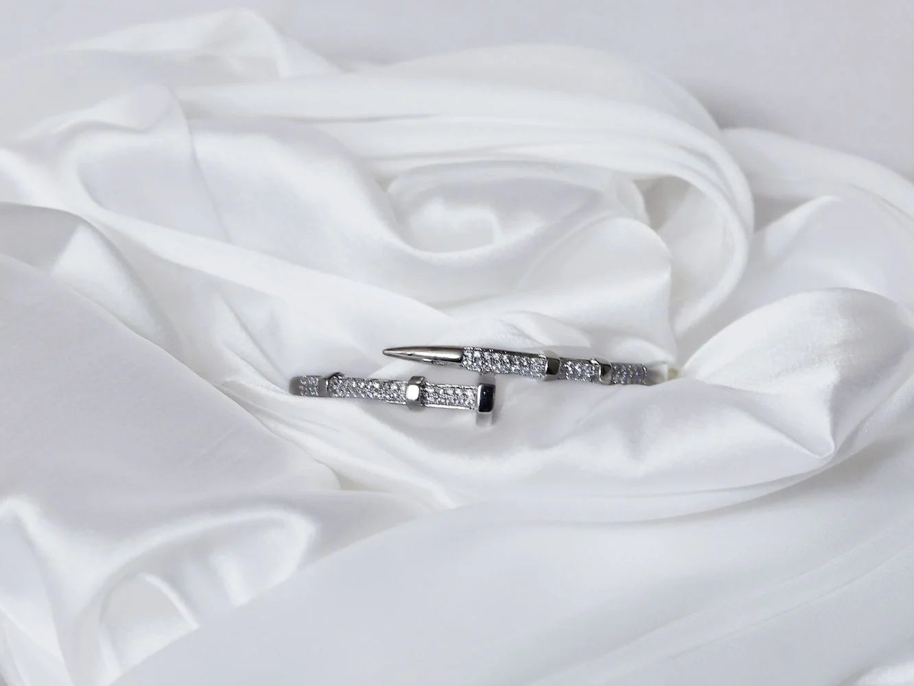 Platinum Plated CZ Nail and Nut Bracelet