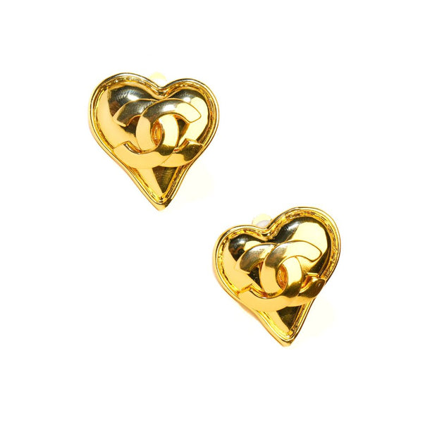 cross twin C stereo heart Clipon Stud earrings