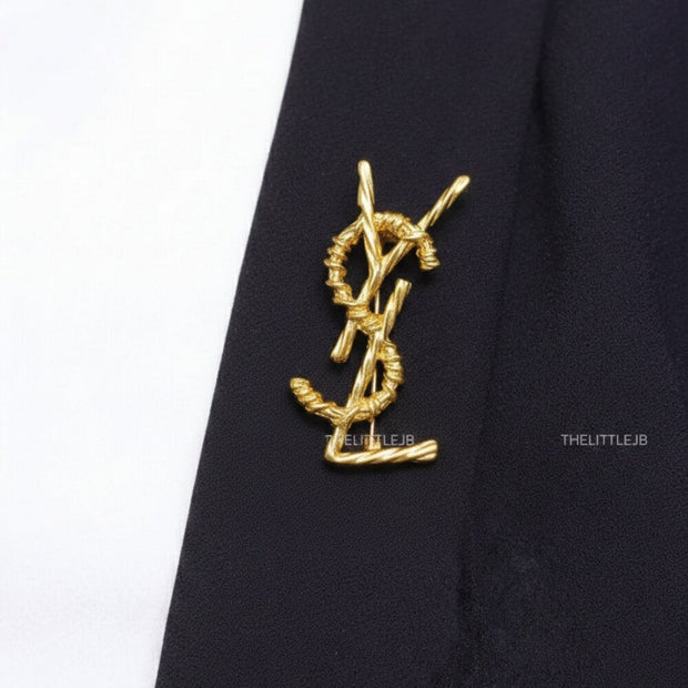 Alphabet Y S and L brooch in glossy gold finish
