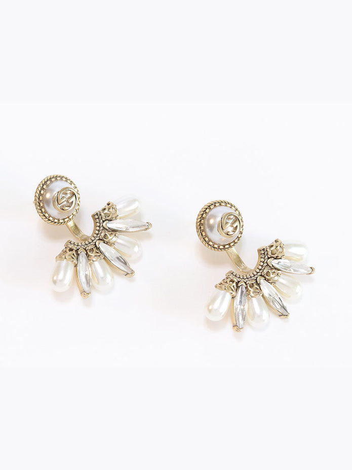 Double G rustic long pearl earrings