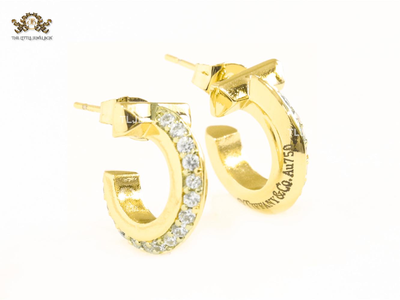 Alphabet T gold hoops with cz