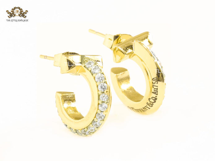 Alphabet T gold hoops with cz
