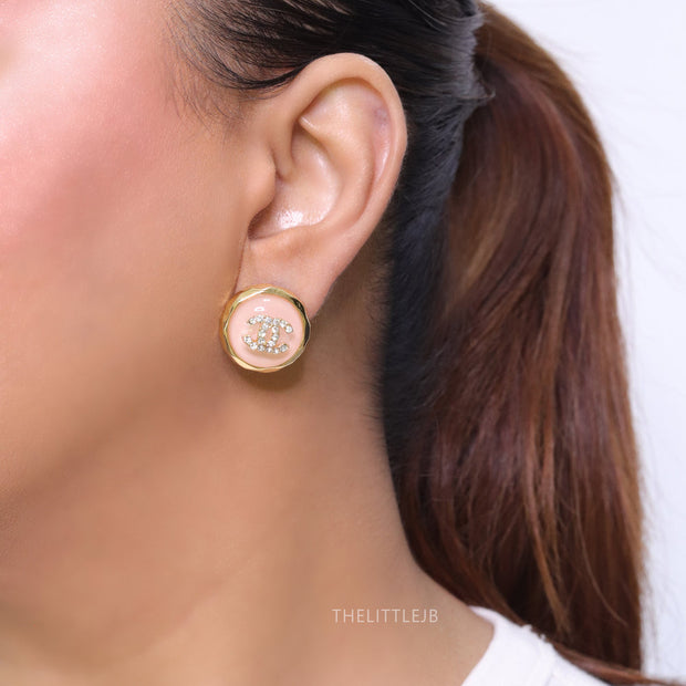 Double C Gold and pink halo studs