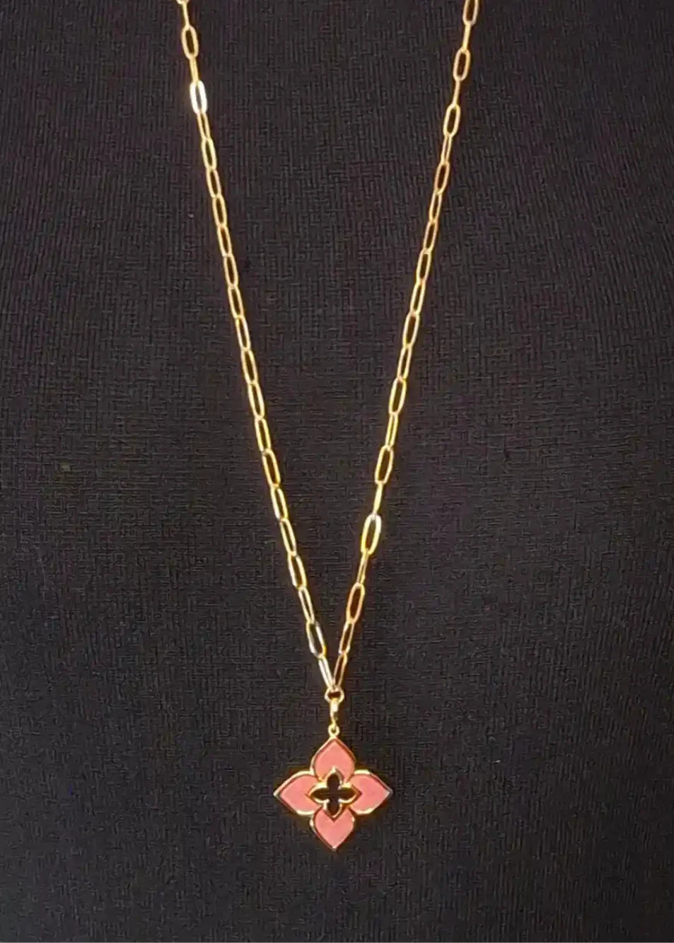 Alphabet RC Gold Plated Pink Clover Plain Pendant Necklace