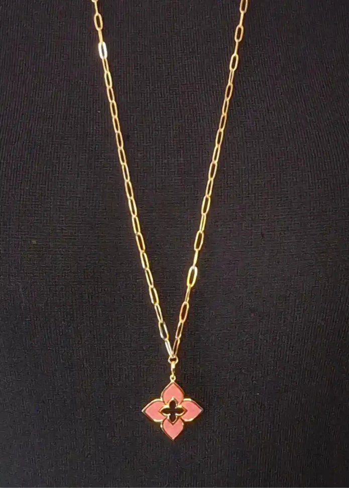 Alphabet RC Gold Plated Pink Clover Plain Pendant Necklace
