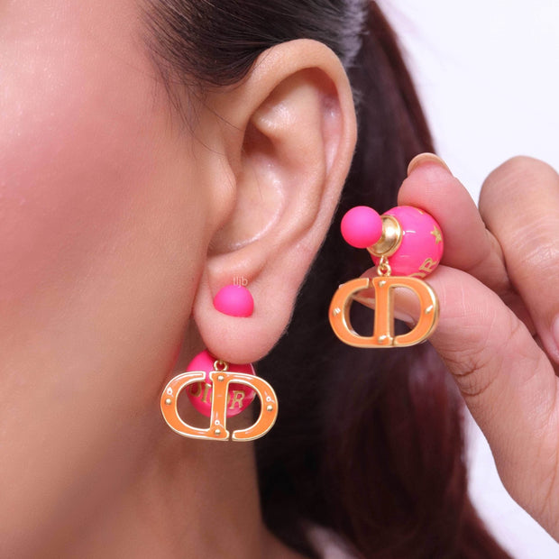 Pink and Orange alphabet CD stud in gold finish