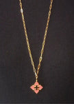 Alphabet RC Gold Plated Pink Clover Plain Pendant Necklace