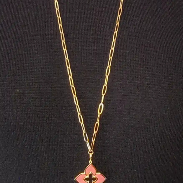 Alphabet RC Gold Plated Pink Clover Plain Pendant Necklace