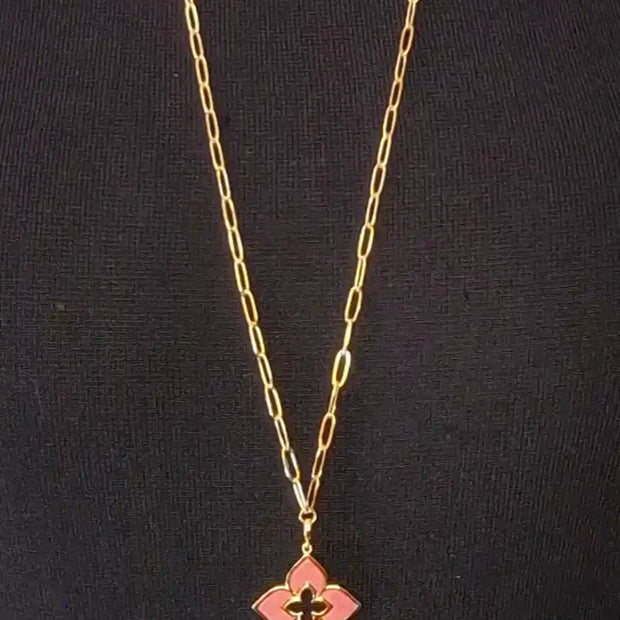 Alphabet RC Gold Plated Pink Clover Plain Pendant Necklace