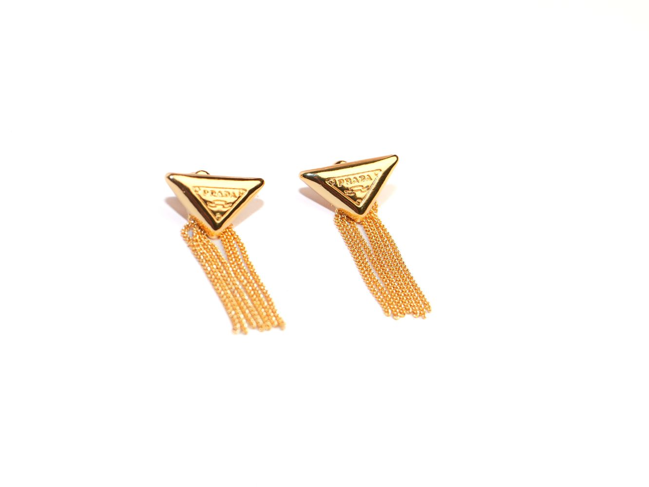 Alphabet P triangle motif Chain Tassles gold earrings