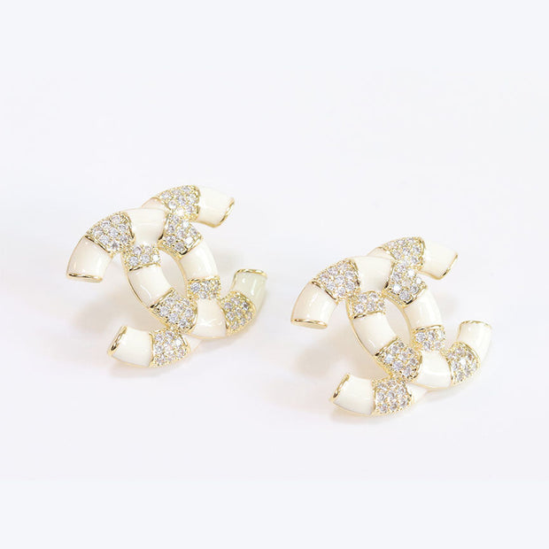 Double C White Enamel CZ  earrings