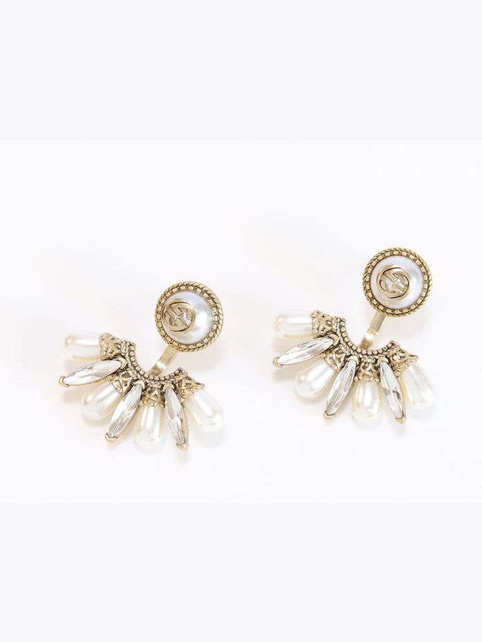 Double G rustic long pearl earrings