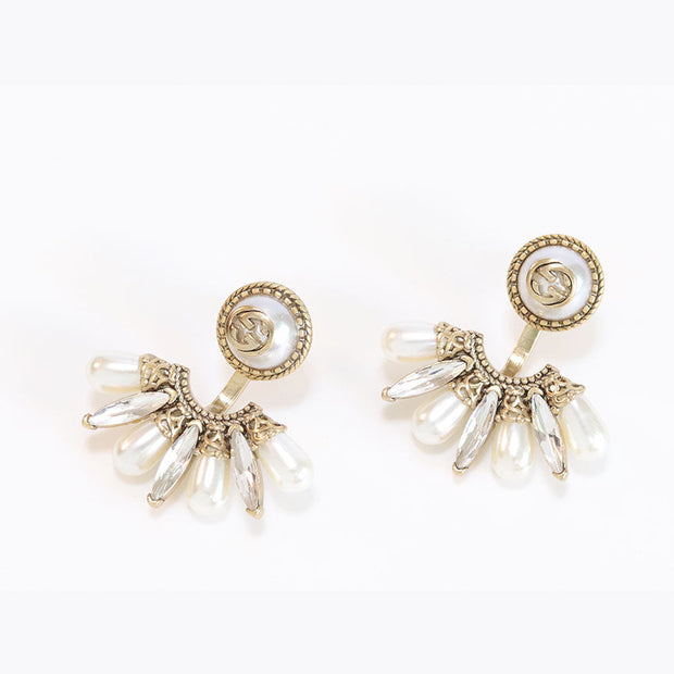 Double G rustic long pearl earrings