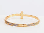 Alphabet T bracelet with full CZ in gold finish