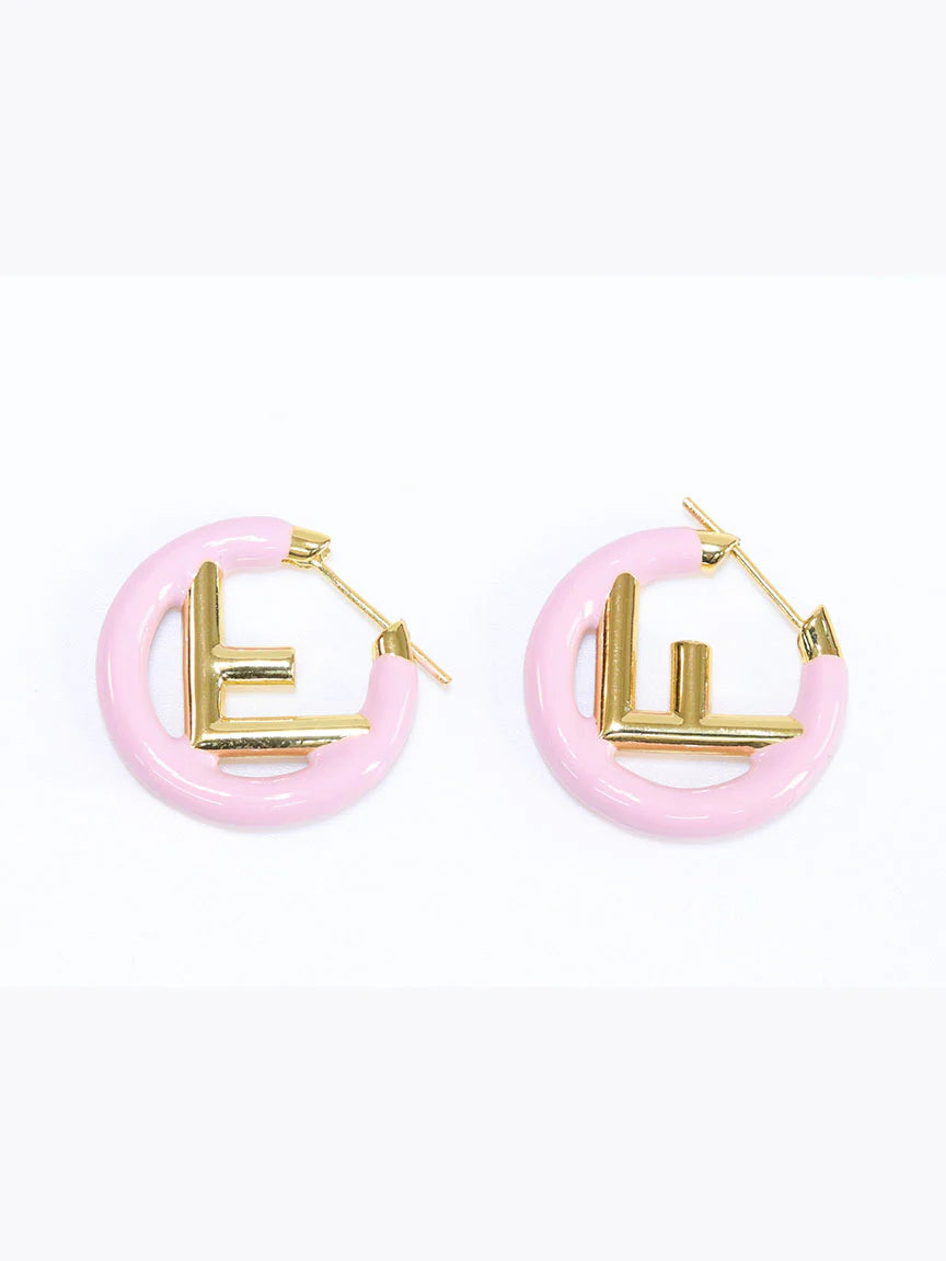 Baby Pink Alphabet F Hoops 25mm