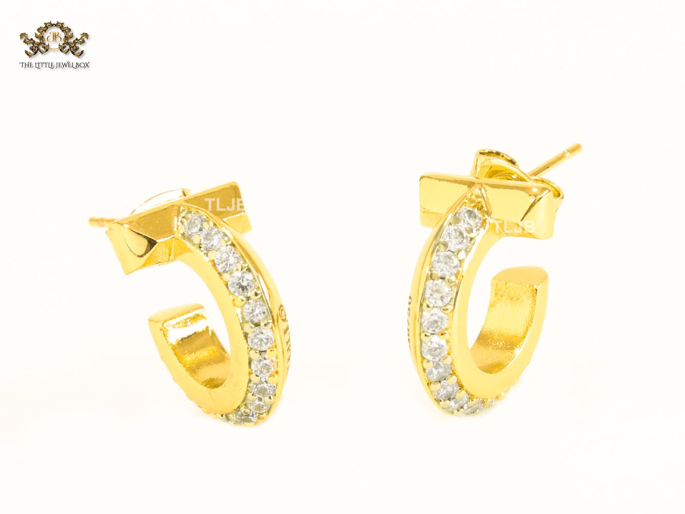 Alphabet T gold hoops with cz